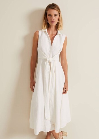 Phase Eight Becky Tie Front Dress White USA | 2095341-VU